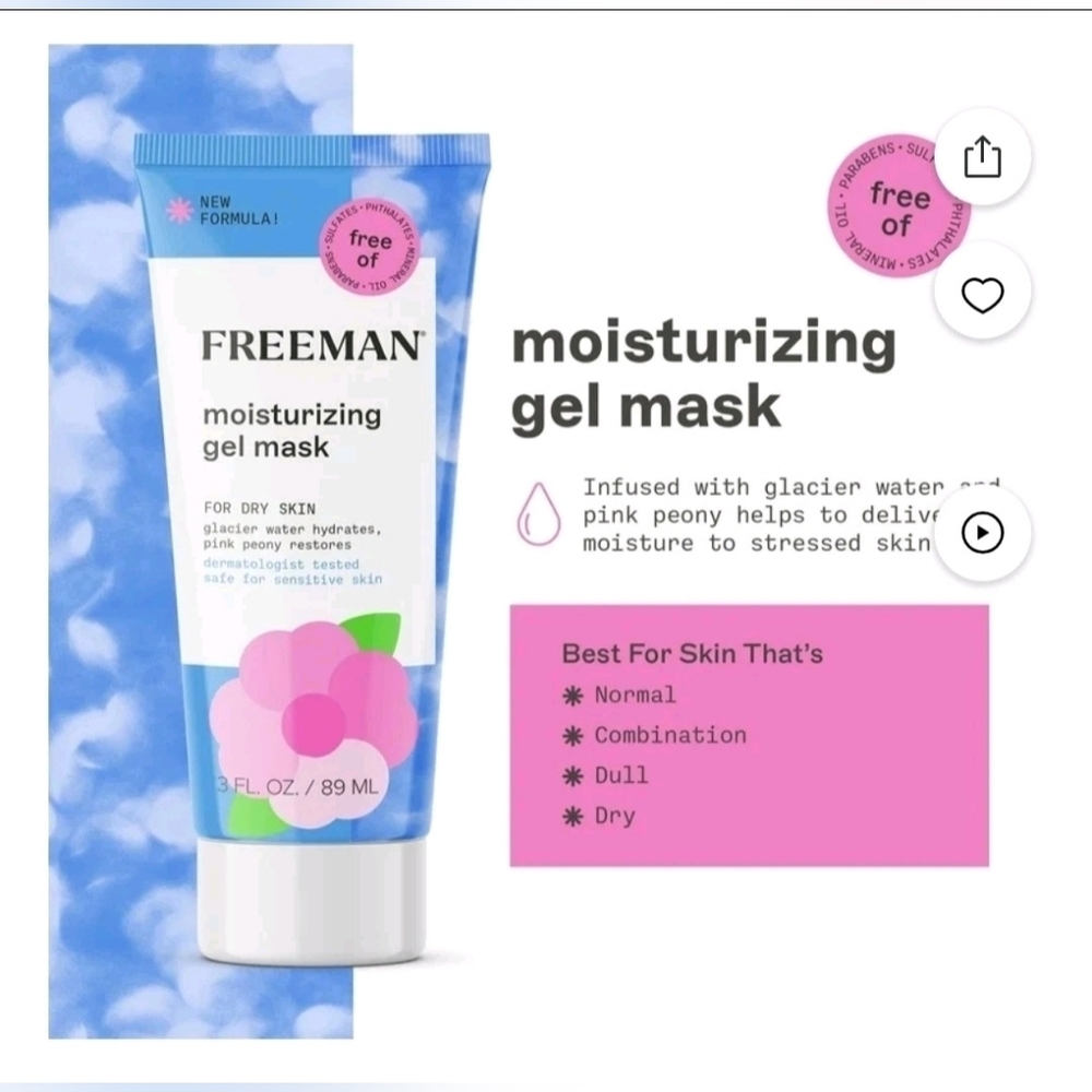 Freeman Pink Peony Moisturizing Gel Mask BNIB